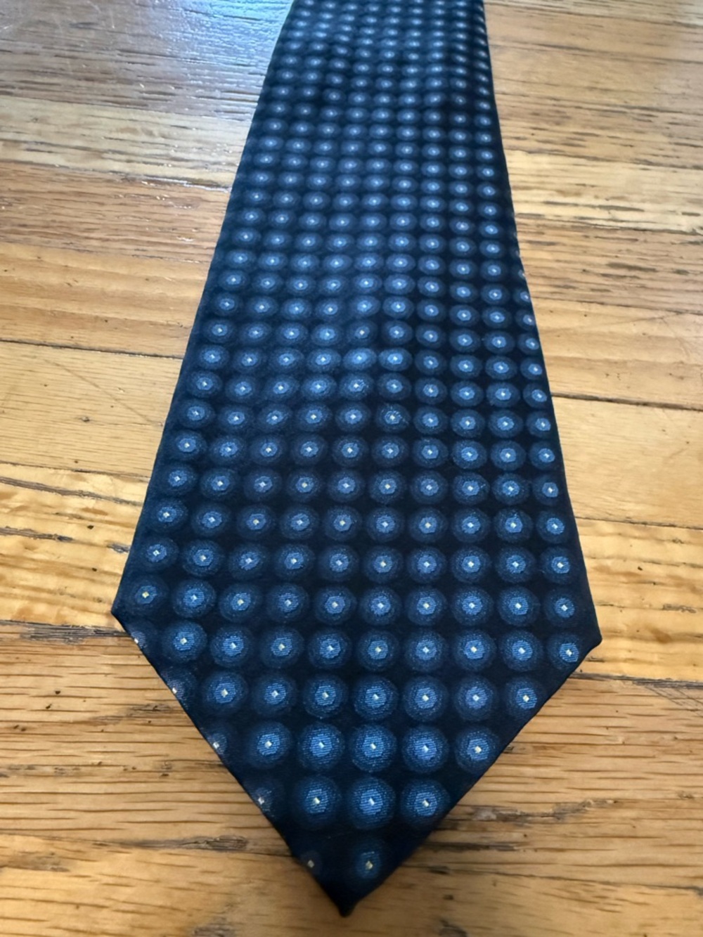 Baracuta Silk Tie Navy Blue Geometric Dot Pattern Mens Classic Designer